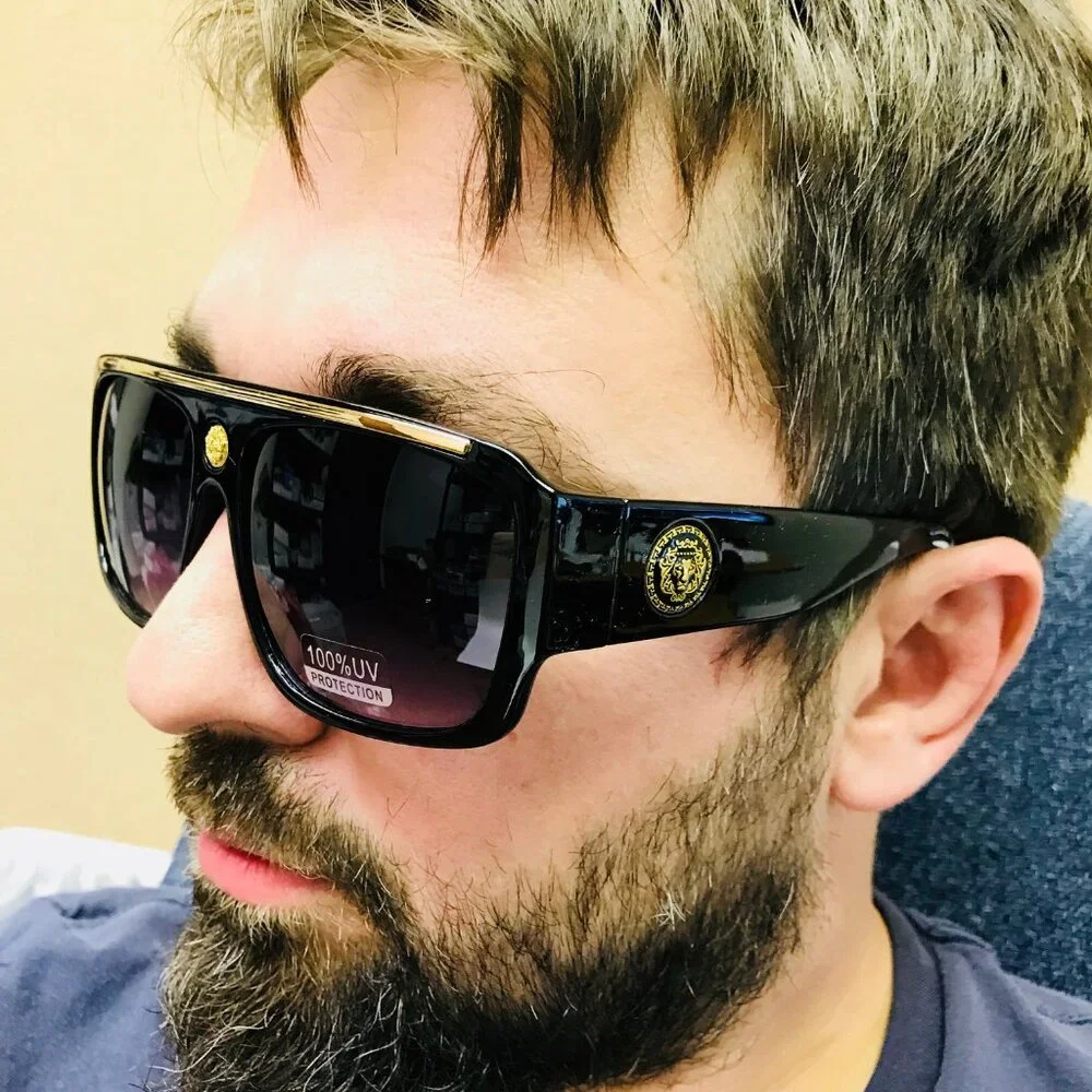 Men Sunglasses‎ Luxury Fashion Designer Retro Black Lens Outdoor Hip Hop Lentes